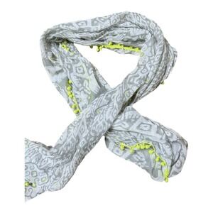 Capelli of New York Grey Neon Green Fringe Scarf Light Weight Fashion Scarf Y2K